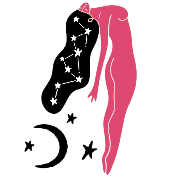 Ilustração de uma linda mulher mística pulando nas estrelas 