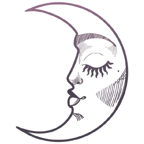 Desenho de linha Boho de uma lua com um rosto