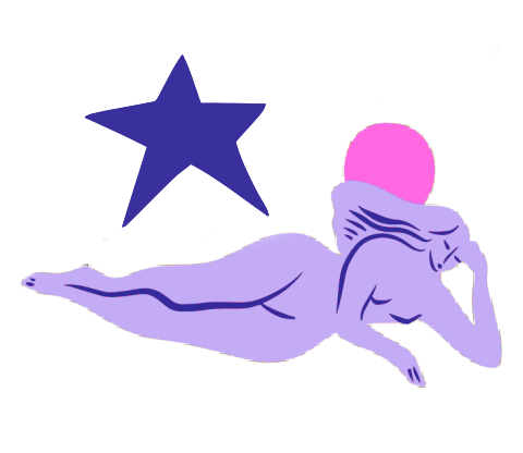 Ilustração de uma mulher mística reclinada com uma estrela atrás dela  